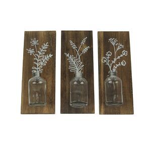 Set of 3 Wood Framed Glass Bottle Wall Vases Bohemian Style Boho Decor